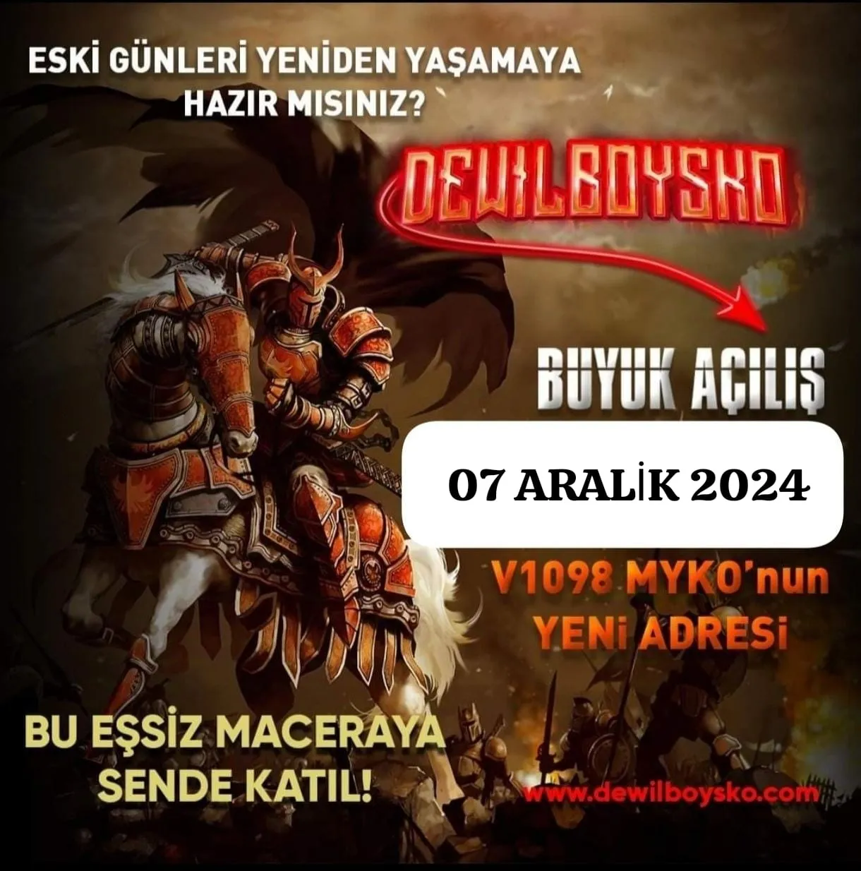 DEWİLBOYSKO.COM ▌OFFICIAL 7 ARALIK SAAT: 19.00 ▌MYKO DB ESKI USKO DB TADINDA  ▌İLK 65 LVL OLAN 10HUMAN 10KARUS 8BİN KC  ▌ TOTAL 160BİN KC HEDİYE  ▌